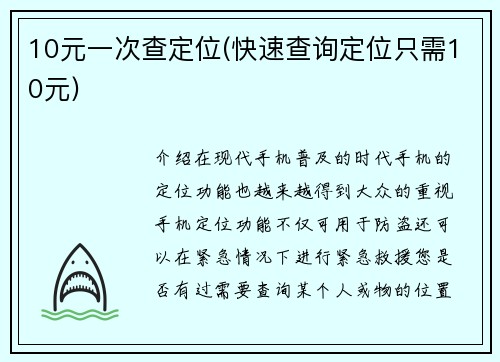 10元一次查定位(快速查询定位只需10元)